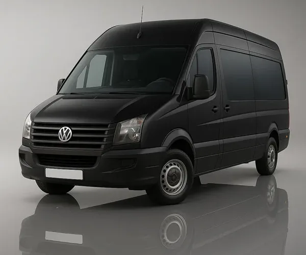 Volkswagen Crafter negra, furgoneta de gran capacidad para traslados privados